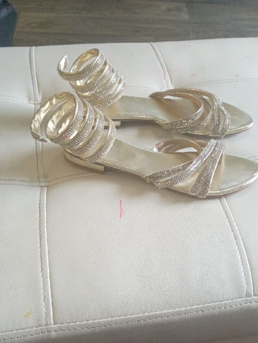 Italina Gold Rhinestone Multi-Strap Block Heel Sandals - Picture 6 of 8